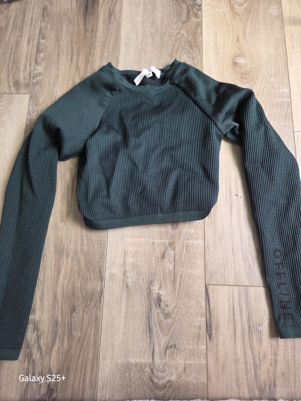 aerie Dark Green Ribbed Cropped Sweatshirt